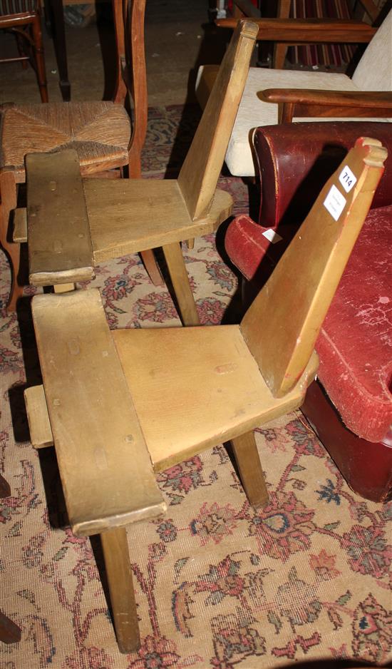 Pair Chinese gold lacquer three legged stools